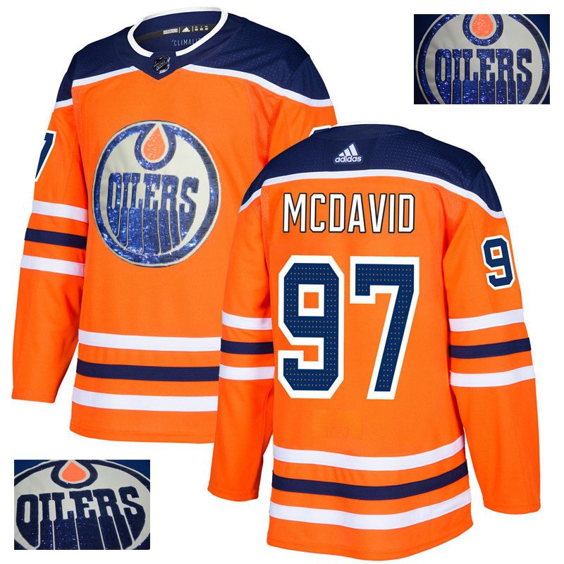Men Edmonton Oilers #97 Mcdavid Orange Gold embroidery Adidas NHL Jerseys